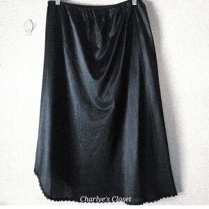 Vtg Warner's Black Lace Trim Midi Slip Skirt L Indie Festival Vamp Ethereal Goth